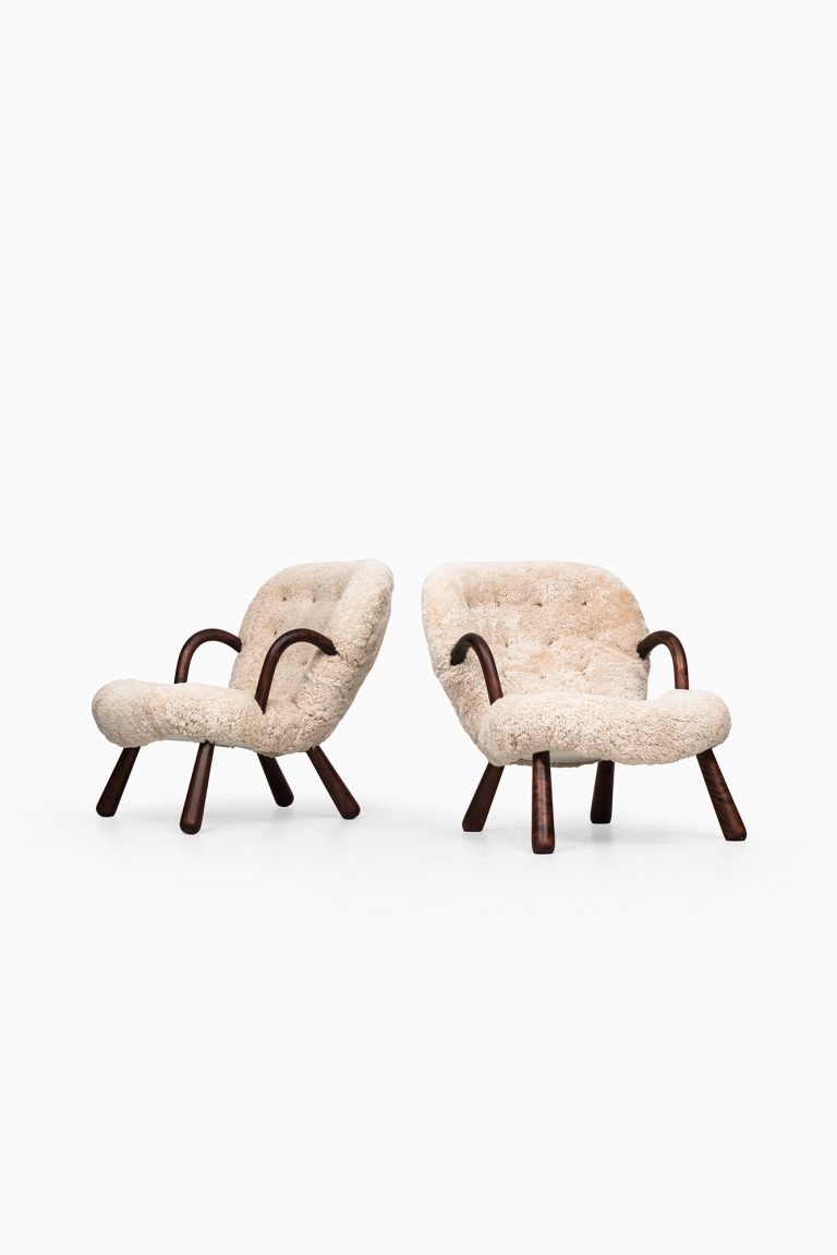 Philip Arctander clam easy chairs in sheepskin at Studio Schalling