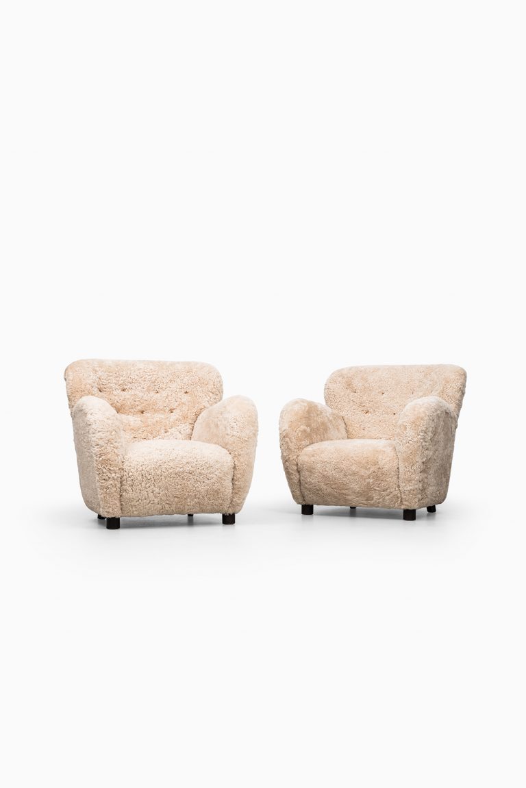 Flemming Lassen easy chairs in sheepskin at Studio Schalling