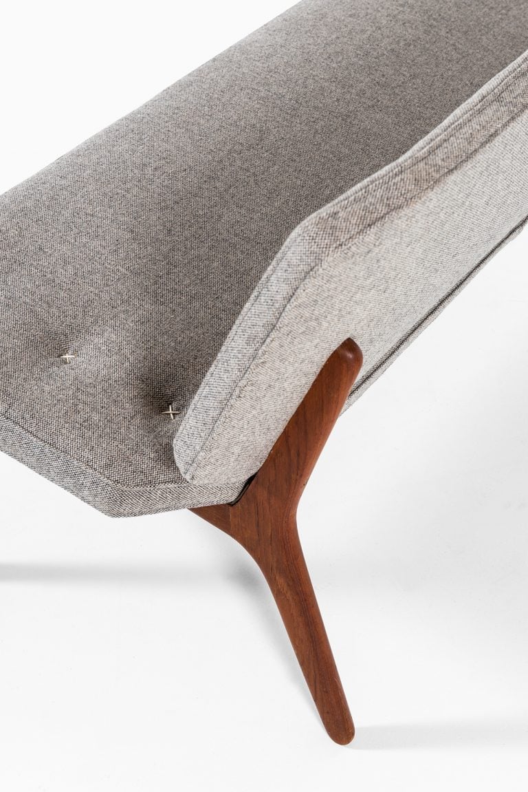 Sofa in teak with grey wool fabric at Studio Schalling