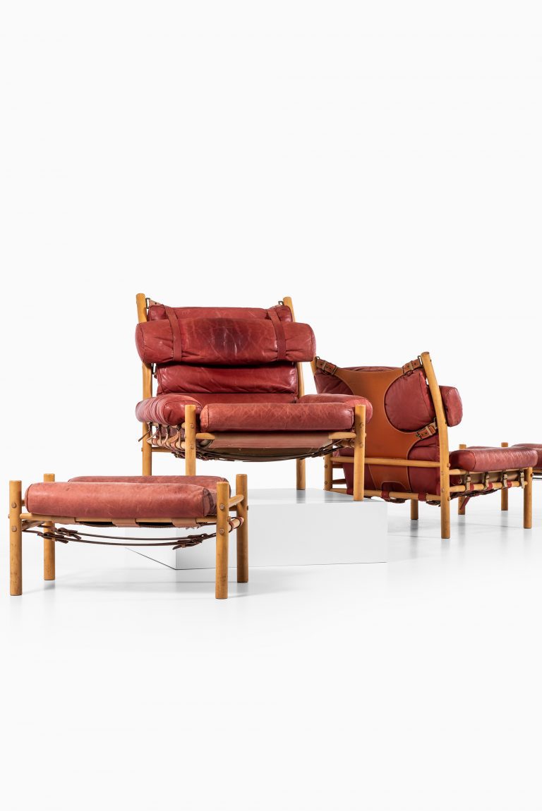 Arne Norell Inca easy chairs with stools at Studio Schalling