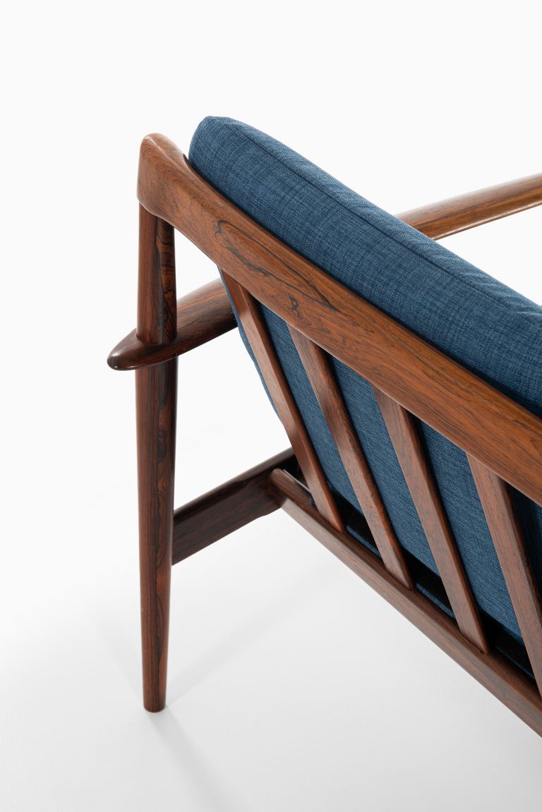 Grete Jalk sofa in rosewood and blue fabric at Studio Schalling