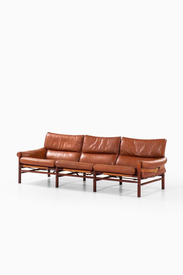 Arne Norell Kontiki 3-seat sofa in brown leather at Studio Schalling