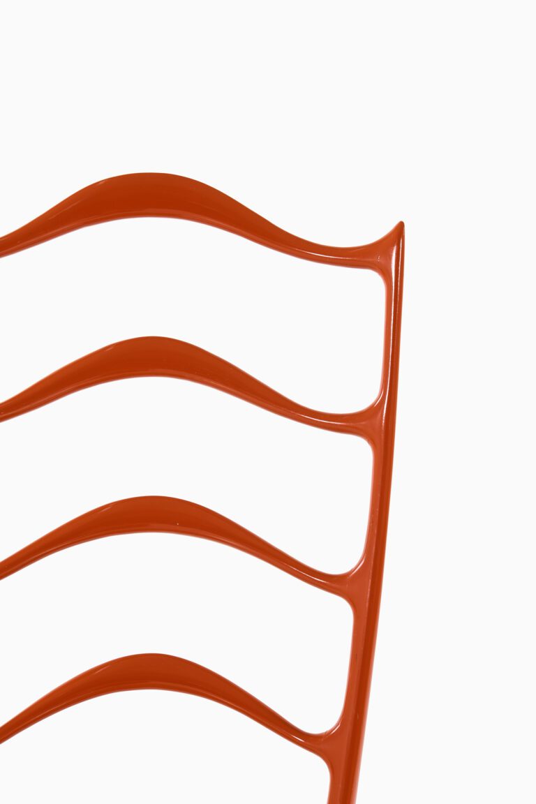 Side chair in red lacquered wood and cane at Studio Schalling