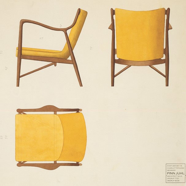 Watercolor Drawing of the 45 Chair by Finn Juhl