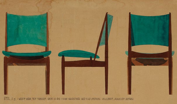 Watercolor Drawing of the Egyptian Chair from 1949 by Finn Juhl