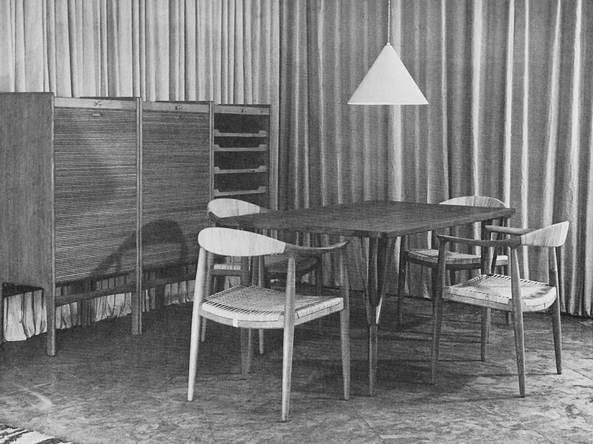 Dining suite by Hans J. Wegner presented by Johannes Hansen at the 1949 Copenhagen Cabinetmakers’ Guild Exhibition